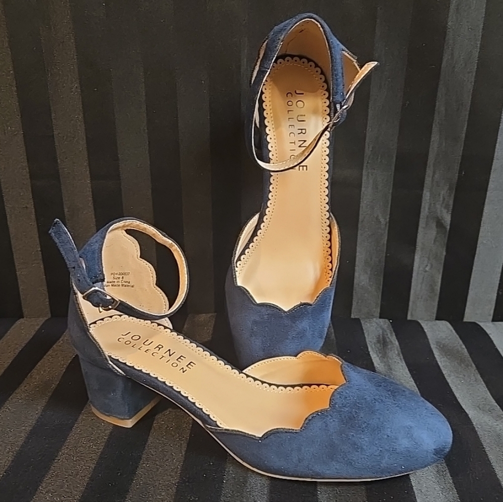 New No Box Journee Collection Women's US 8 Edna Pump Heels Navy Blue - Picture 3 of 13